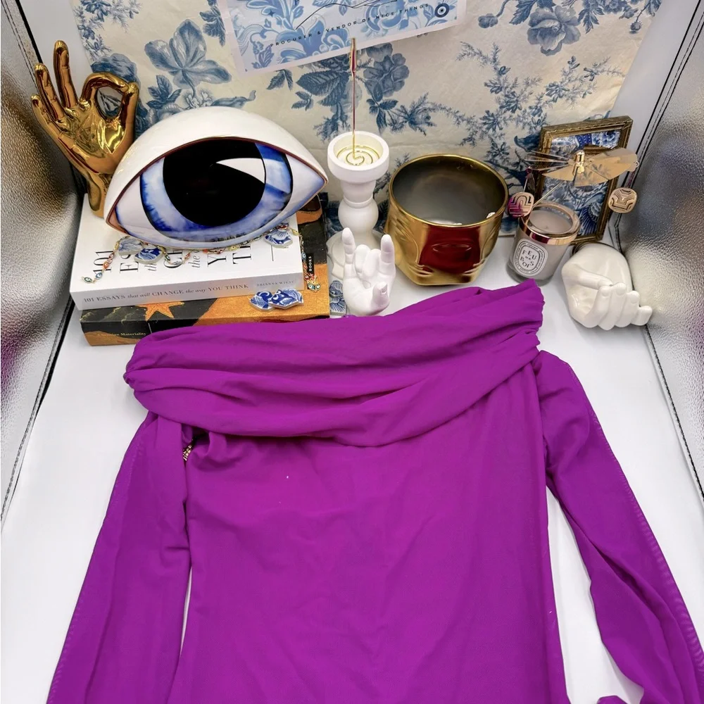 🆕 BRONX & BANCO 🧿 NWOT Monica Off-Shoulder Gown, Fuschia - Sz M - US 6 - Picture 2 of 15